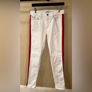 Polo Ralph Lauren The Tompkins Skinny White Jeans with Side Red Stripe - Size 28